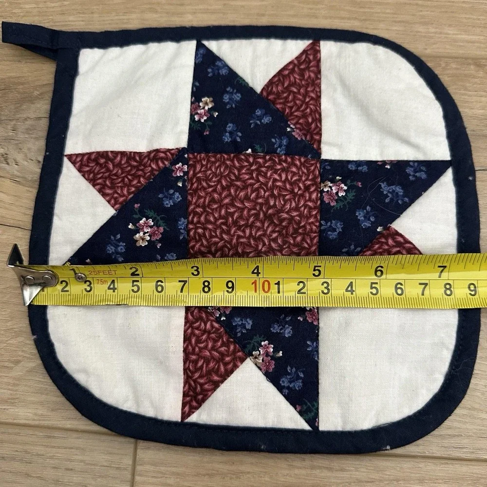 VTG Primitive‎ Quilted Star Pot Holder Red White Blue Floral 7x7 100% Cotton